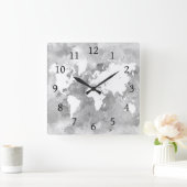 Design 49 World Map Grayscale Quadratische Wanduhr (Zuhause)