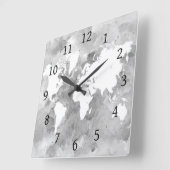 Design 49 World Map Grayscale Quadratische Wanduhr (Winkel)