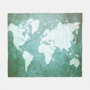 Design 55 Green World Map Fleecedecke