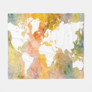 Design 63 Weltkarte Orange Fleecedecke