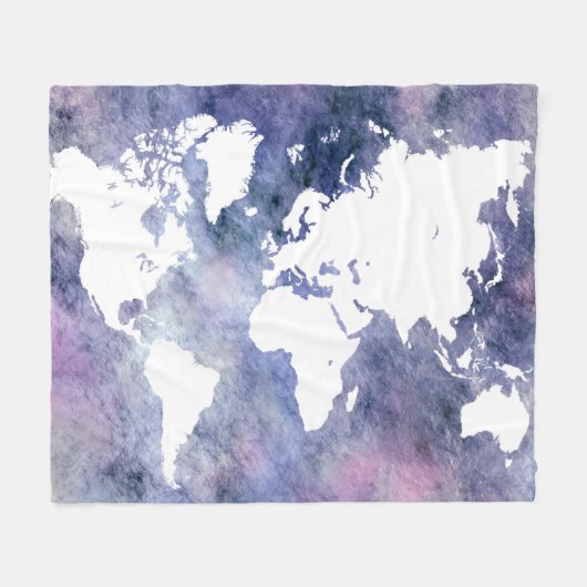 Design 65 blaue Weltkarte Fleecedecke (Vorderseite (Horizontal))
