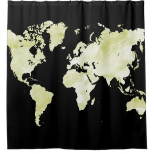 Design 73 Schwarz-Grün-Weltkarte Duschvorhang