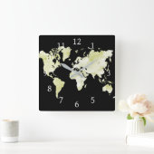 Design 73 schwarz grüne Weltkarte Quadratische Wanduhr (Zuhause)