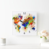 Design 77 multicolor world map quadratische wanduhr (Zuhause)
