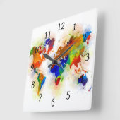 Design 77 multicolor world map quadratische wanduhr (Winkel)