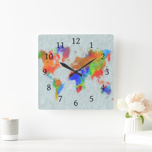 Design 78 Weltkarte Quadratische Wanduhr (Zuhause)