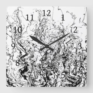 Design 80 Schwarz-weiß abstrakt Quadratische Wanduhr