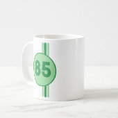 Design 85 grün auf Pfefferminzgrün mit Streifen Kaffeetasse (Vorderseite Links)