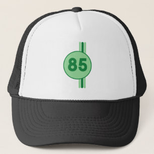 Design 85 in green on mint green with stripes truckerkappe