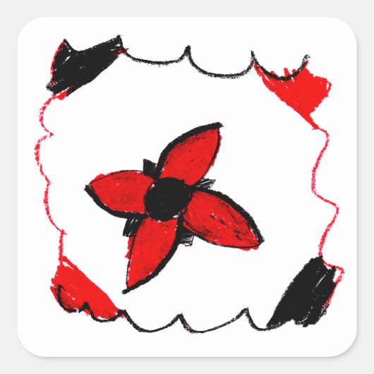 Design-Aufkleber für rote und schwarze Blume - Kun Quadratischer Aufkleber (Vorderseite)