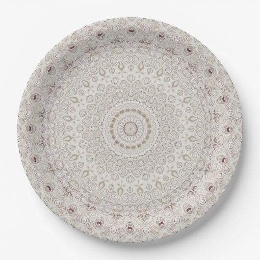 Design Beige und Taupe Mandala Pappteller (Vorderseite)