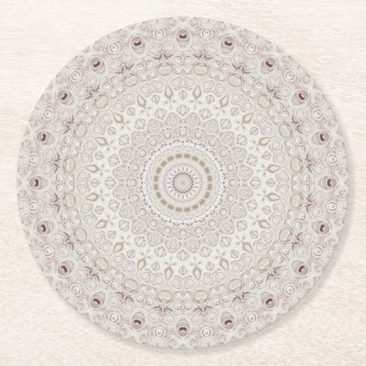 Design Beige und Taupe Mandala Runder Pappuntersetzer (Vorderseite)