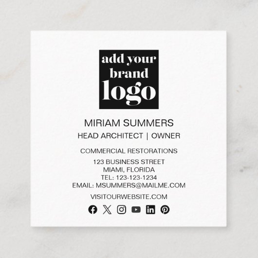 Design Berufliches, modernes Foto-Logo Quadratische Visitenkarte (Rückseite)