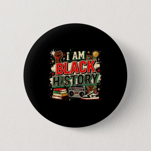 Design Bin Schwarz Geschichte Kultur Stolz Button (Vorderseite)