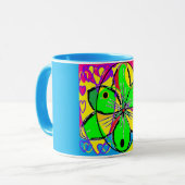 Design Blau-gelbe grüne Blume Tasse (Vorderseite Links)