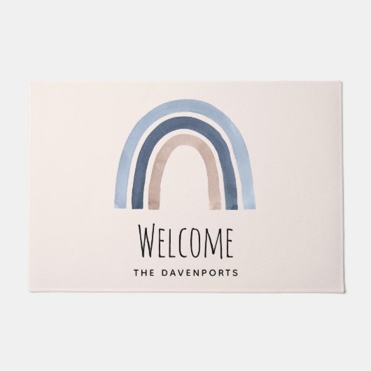 Design Blau und Peach Rainbow Boho Begrüßung Fußmatte (Vorderseite)