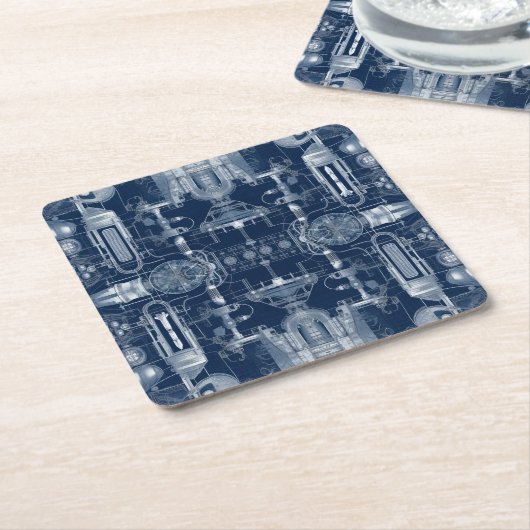 Design-Blueprints für Raketen - Technischer Zeichn Rechteckiger Pappuntersetzer (angewinkelt)