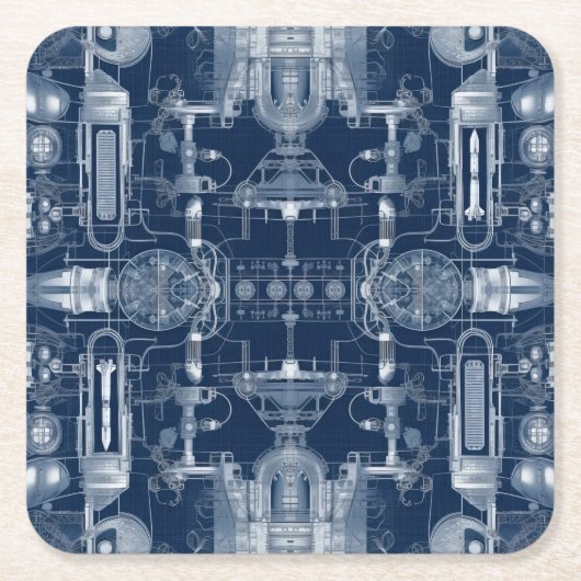 Design-Blueprints für Raketen - Technischer Zeichn Rechteckiger Pappuntersetzer (Vorderseite)