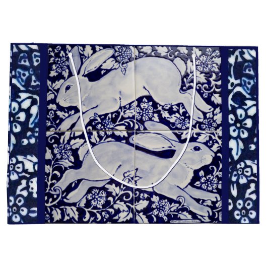 Design Dedham Delft, Blau, Weiß Kaninchen Große Geschenktüte (Rückseite)