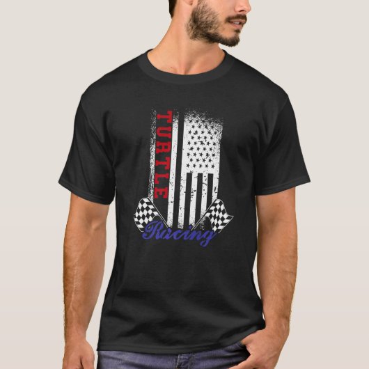 Design der amerikanischen Flagge Turtle Racing Rac T-Shirt (Vorderseite)