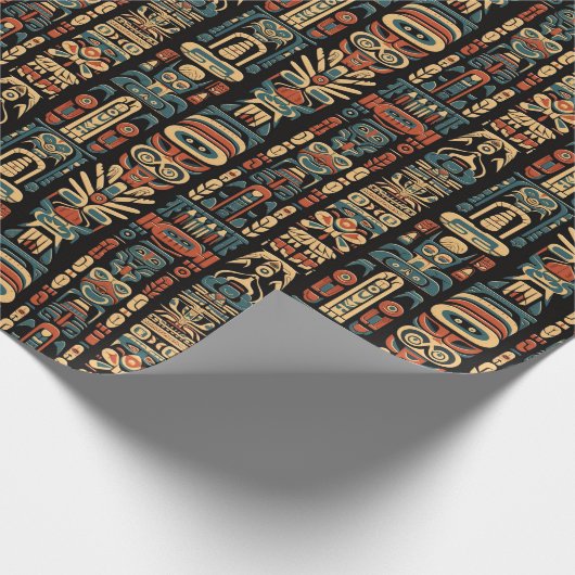 Design der amerikanischen Totem-Polen und Federn Geschenkpapier (Ecke)