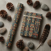 Design der amerikanischen Totem-Polen und Federn Geschenkpapier