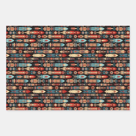 Design der amerikanischen Totem-Polen und Federn Geschenkpapier Set (Vorderseite 2)