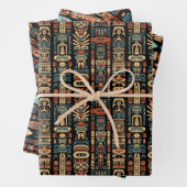 Design der amerikanischen Totem-Polen und Federn Geschenkpapier Set (Beispiel)