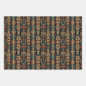 Design der amerikanischen Totem-Polen und Federn Geschenkpapier Set (Vorderseite)