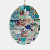 Design der Aqua- und Blue-Quilt-Tapisserie Keramik Ornament (Rechts)