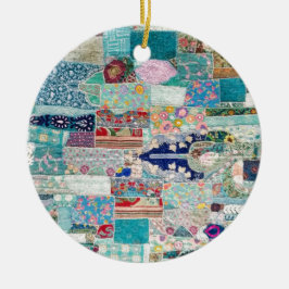 Design der Aqua- und Blue-Quilt-Tapisserie Keramik Ornament