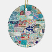 Design der Aqua- und Blue-Quilt-Tapisserie Keramik Ornament (Links)