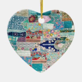 Design der Aqua- und Blue-Quilt-Tapisserie Keramik Ornament