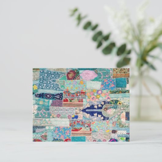 Design der Aqua- und Blue-Quilt-Tapisserie Postkarte (Stehend Vorderseite)