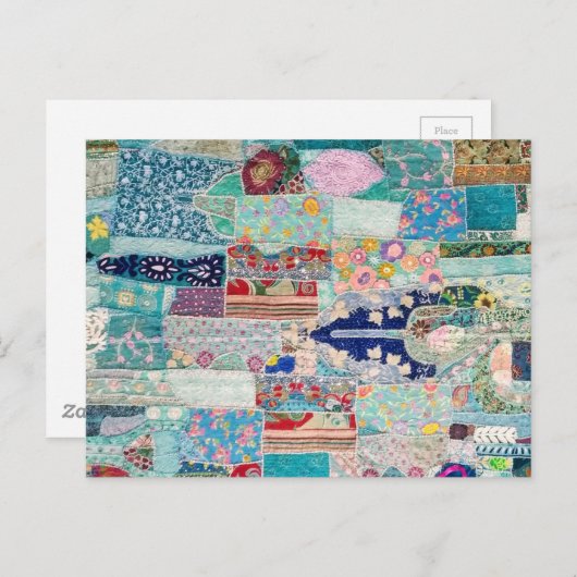 Design der Aqua- und Blue-Quilt-Tapisserie Postkarte (Vorne/Hinten)