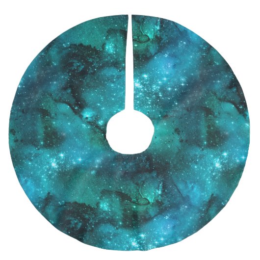 Design der Aquamarinen Galaxy-Serie 6 Polyester Weihnachtsbaumdecke (Vorderseite)