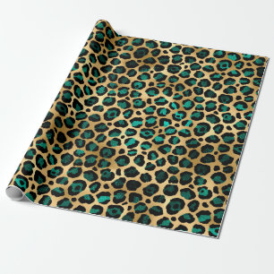 Design der Aquamarinen und Gold Leopard-Serie 14  Geschenkpapier