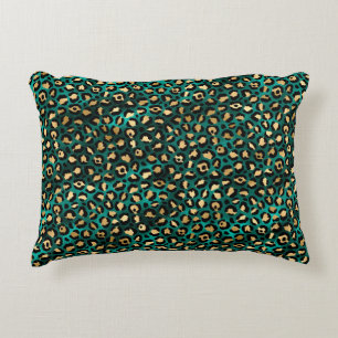 Design der Aquamarinen und Gold Leopard-Serie 3 Dekokissen