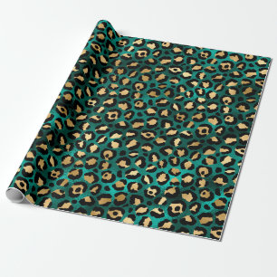 Design der Aquamarinen und Gold Leopard-Serie 3  Geschenkpapier