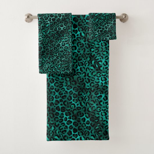 Design der aquamarinen und Gold Leopard-Serie 5 Badhandtuch Set (Insitu)