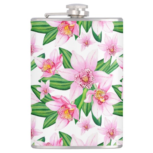 Design der Aquarellorchideen 12 Flachmann (Vorderseite)
