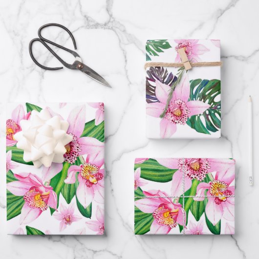 Design der Aquarellorchideen 12 Geschenkpapier Set (Vorderseite)