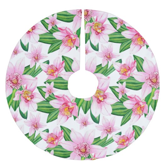 Design der Aquarellorchideen 12 Polyester Weihnachtsbaumdecke (Vorderseite)