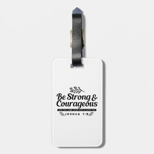 Design der Bibelverse JO 1:9 - stark und mutig sei Gepäckanhänger (Rückseite vertikal)