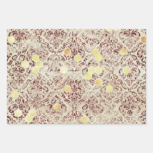 Design der Bienenreihe Burgundy Vier Geschenkpapier Set (Vorderseite 2)