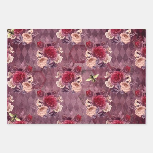 Design der Bienenreihe Burgundy Vier Geschenkpapier Set (Vorderseite)