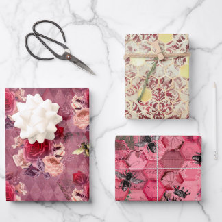 Design der Bienenreihe Burgundy Vier Geschenkpapier Set
