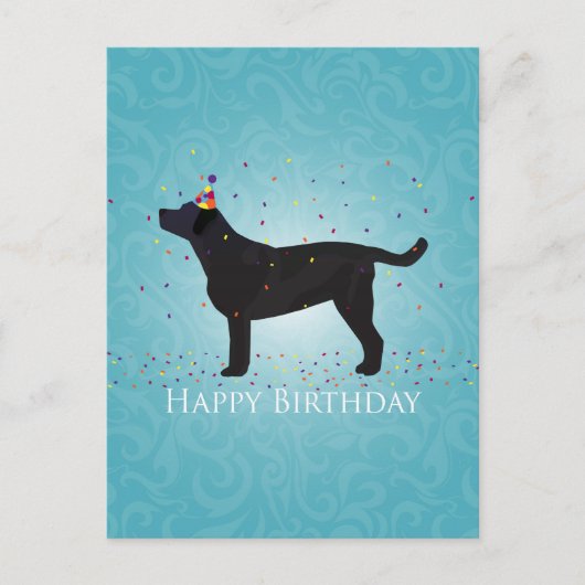 Design der Black Lab Happy Birthday Card Postkarte (Vorderseite)