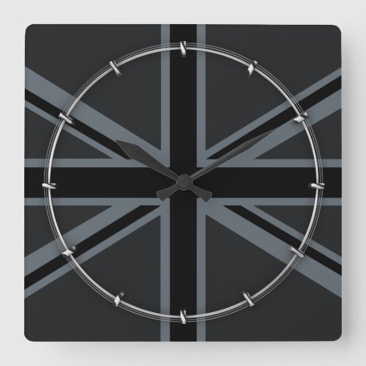 Design der Black Union Jack Flag Quadratische Wanduhr (Vorderseite)
