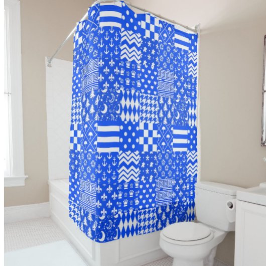 Design der blau-weißen gemischten Muster Duschvorhang